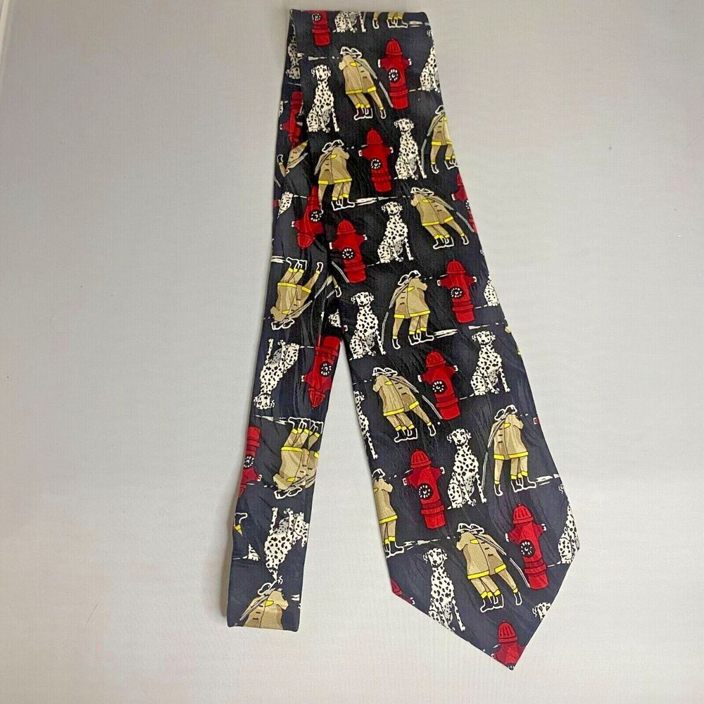 #7441 Black RM Style Firefighter and Dalmation Mens Necktie, Tie